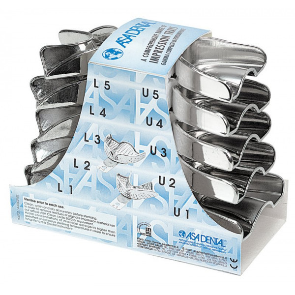 Ложка слепочная, набор 10 штук, без перфорации с бортиками, Asa Dental (Италия)