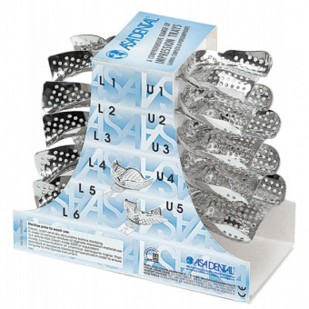 Ложка слепочная, набор 11 штук, с перфорацией без бортиков для беззубых челюстей, Asa Dental (Италия)