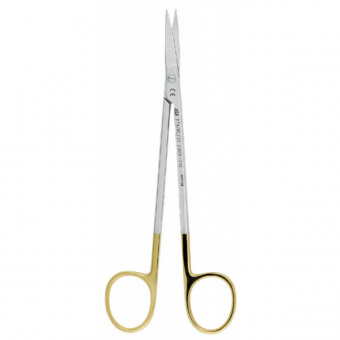 Ножницы для десны N2 изогнутые по плоскости с твердосплавными вставками и золотистыми ручками, 16 см